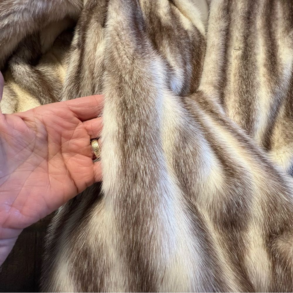 Saga Mink Natural Let Out Brown Cross Female Mink Fur Coat Size M Genuine Womens - Picture 7 of 14